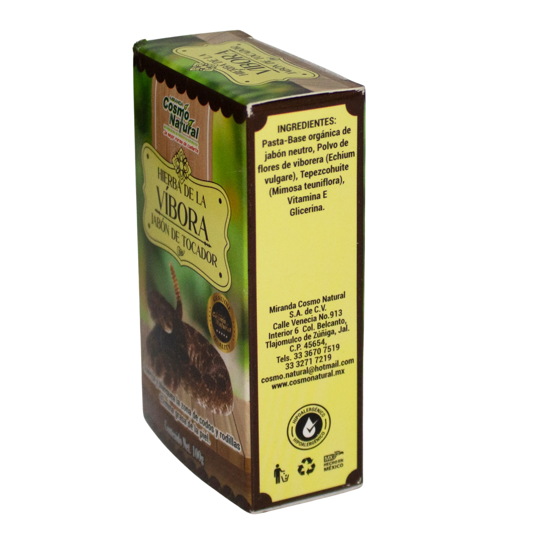 Jabon Vibora de Cascabel; 100grs, Cosmo Natura.