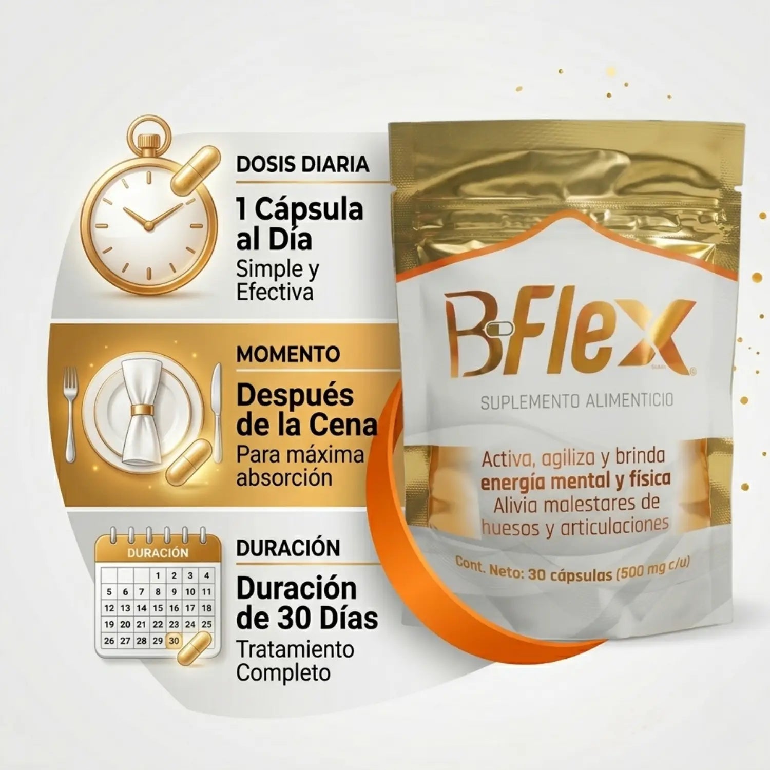 B Flex; 30 Capsulas de 500mg, Energreen.