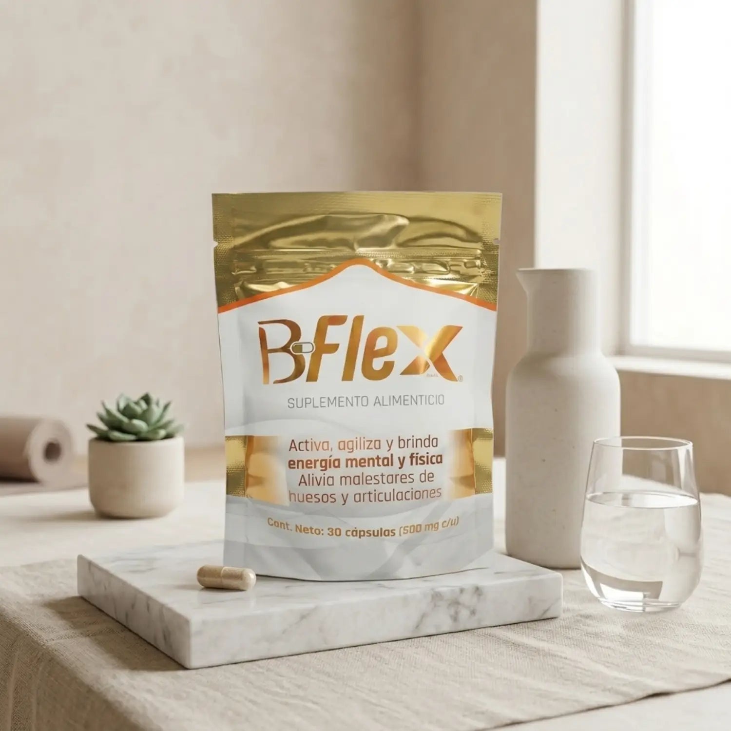 B Flex; 30 Capsulas de 500mg, Energreen.