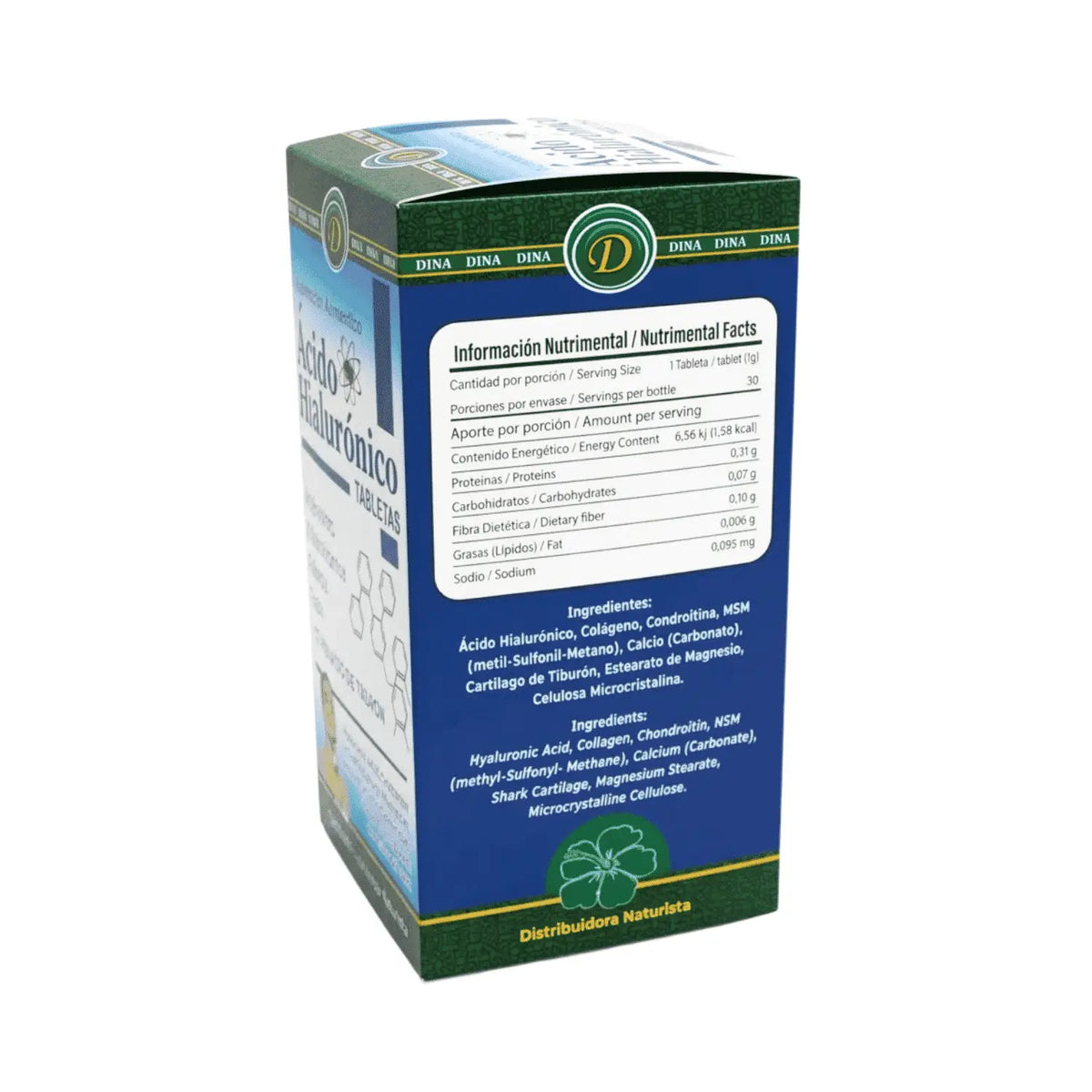 Ácido Hialurónico; 30 Tabletas de 500mg, Dina.