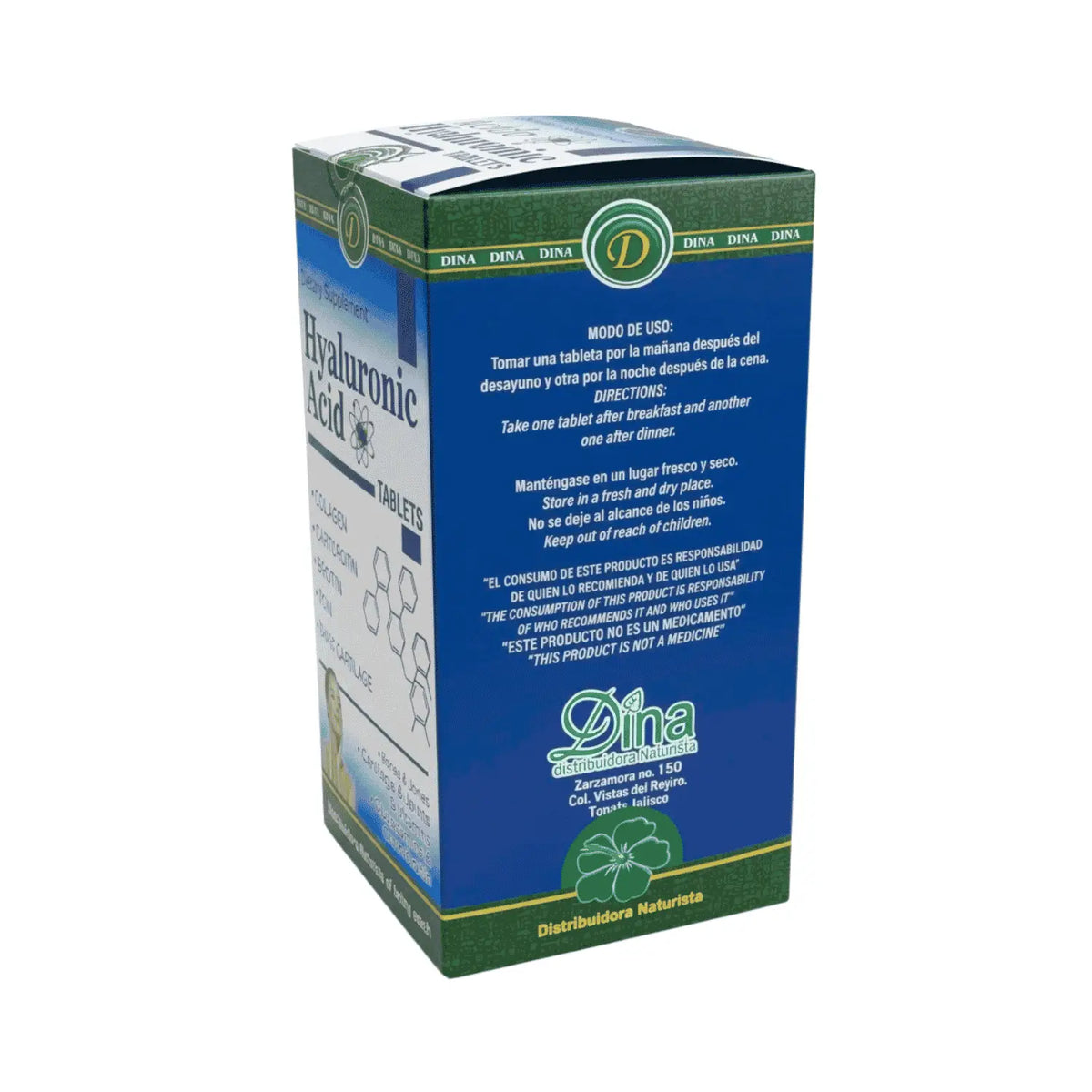 Ácido Hialurónico; 30 Tabletas de 500mg, Dina.