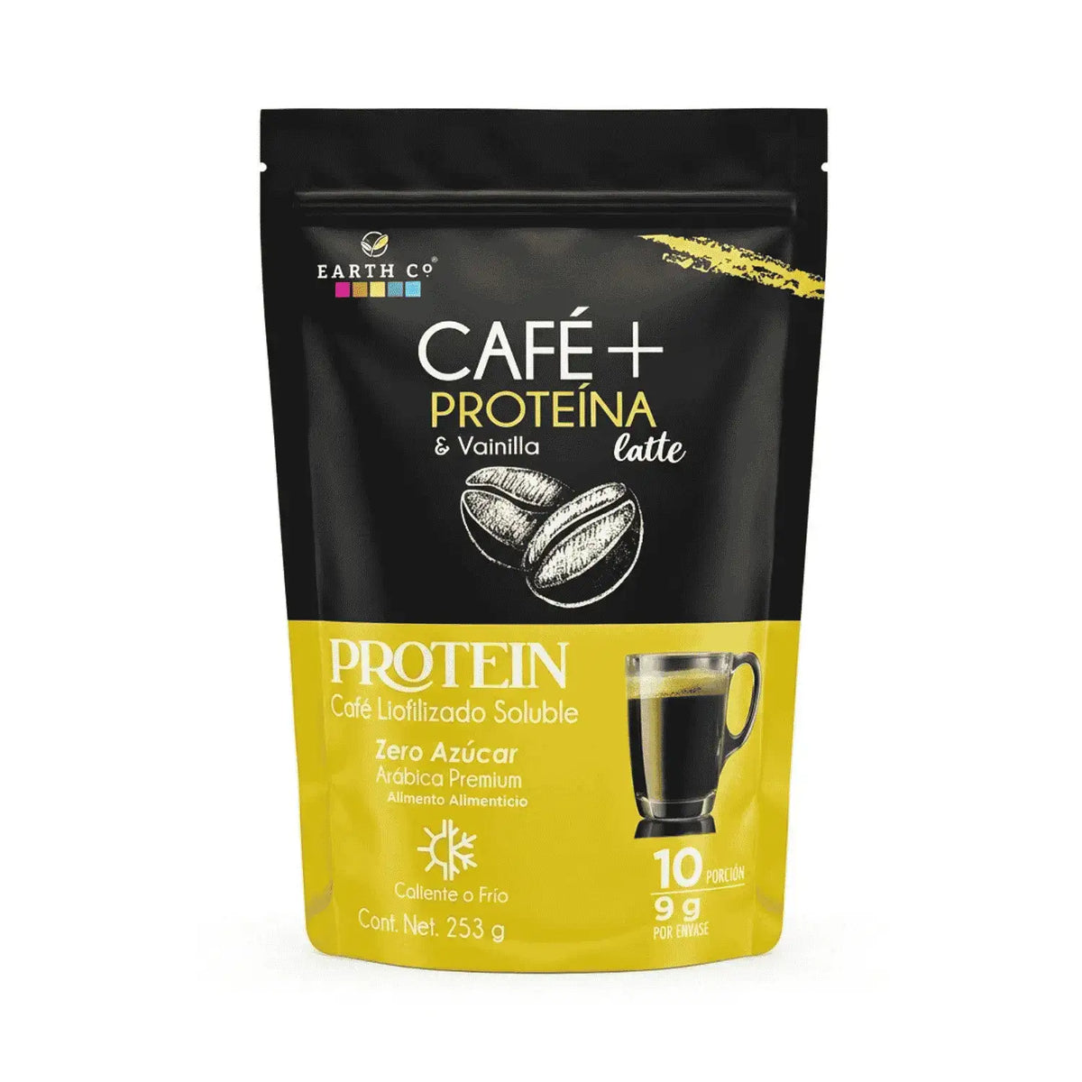 Café + proteína latte ; 253gr, Earth.