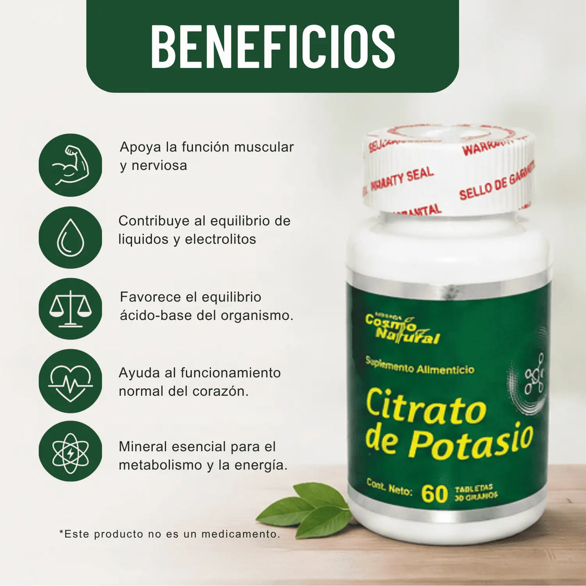 Citrato de Potasio; 60 Tabletas; Cosmo Natural