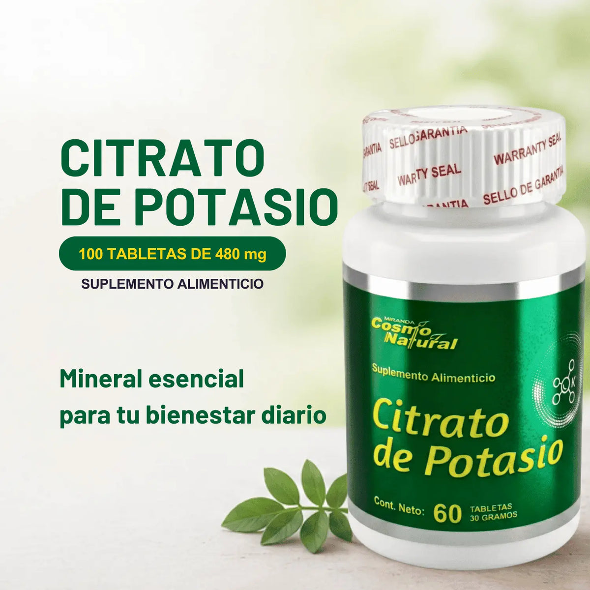 Citrato de Potasio; 60 Tabletas; Cosmo Natural