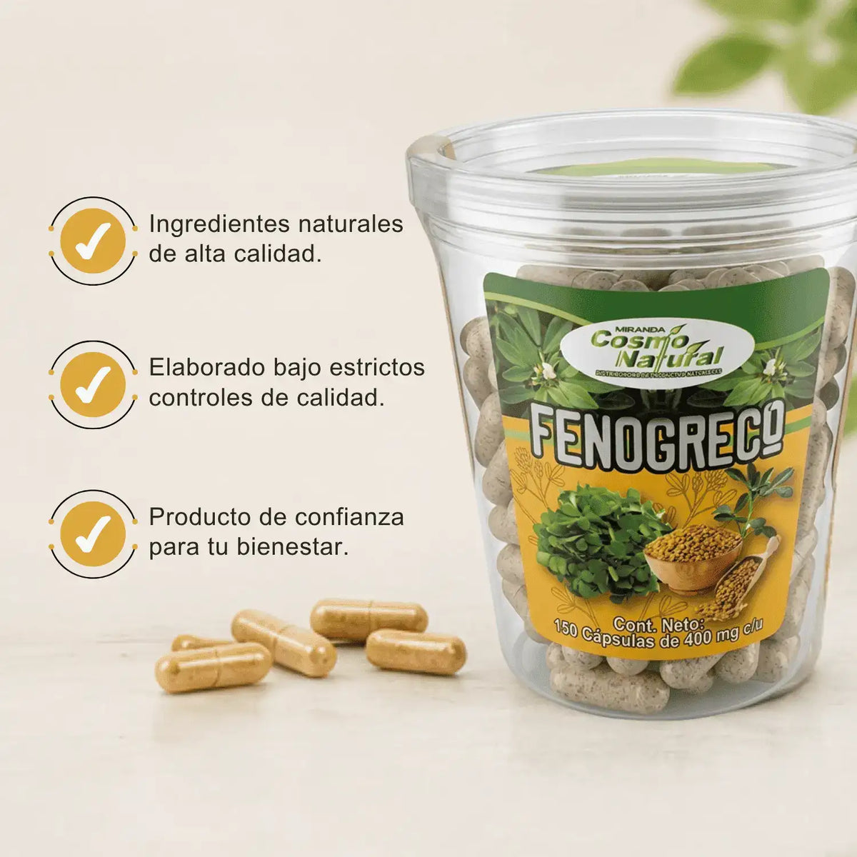 Fenogreco; 150 Capsulas de 400mg, Cosmo Natura.
