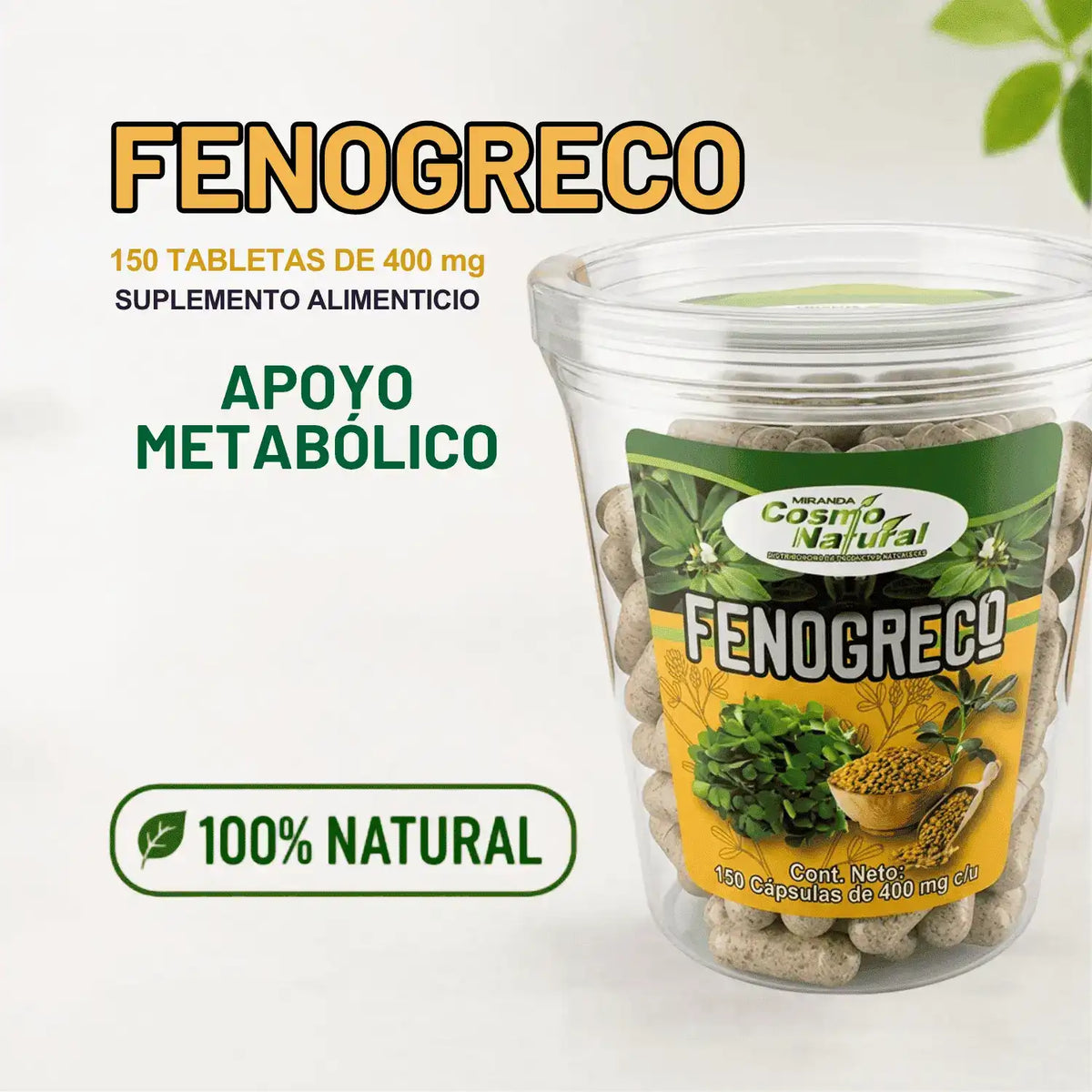 Fenogreco; 150 Capsulas de 400mg, Cosmo Natura.