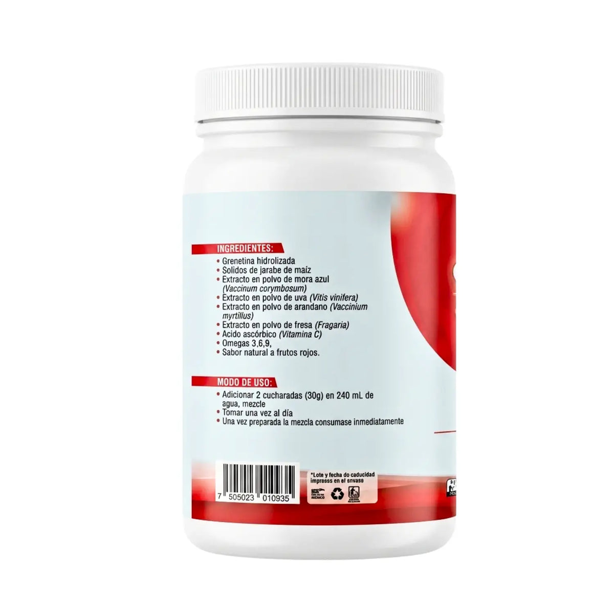 Grenetina Hidrolizada Frutos Rojos; 450gr, Bioc.