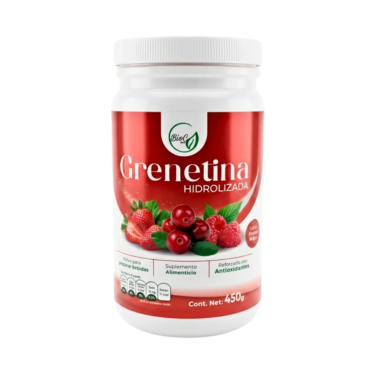 Grenetina Hidrolizada Frutos Rojos; 450gr, Bioc.