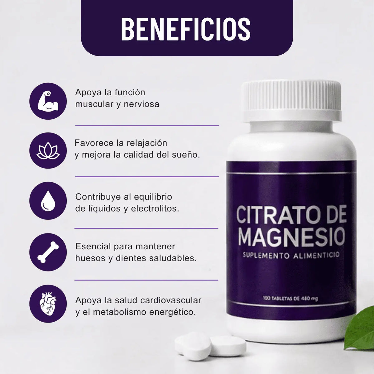 Citrato de Magnesio;100 Tabletas, Ultra Soya.
