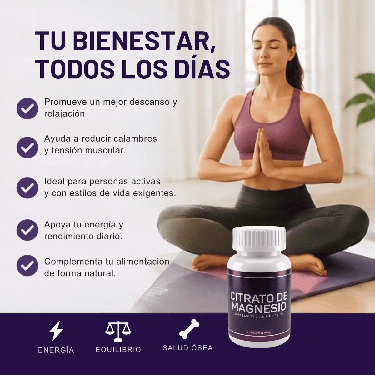Citrato de Magnesio;100 Tabletas, Ultra Soya.