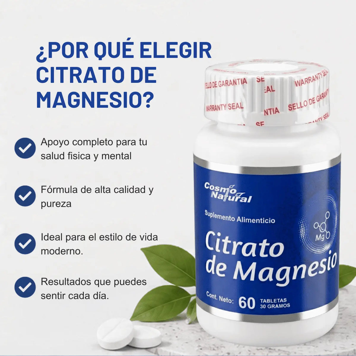 Citrato de Magnesio; 60 Tabs; Cosmo Natural